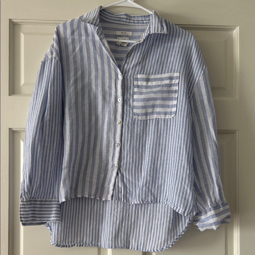 Nicole Miller Blue and White Striped Blouse